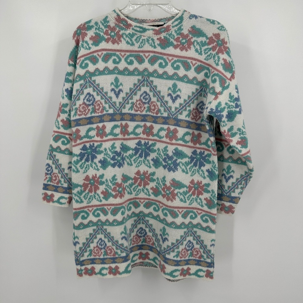 Vintage Womens Floral Cottagecore Sweater Size‎ S Shabby Chic Grandma 80s 90s